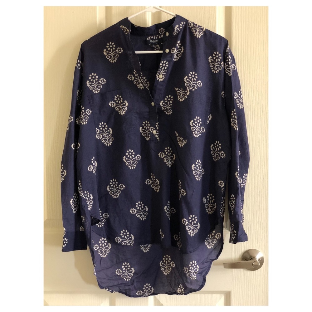 Madewell Navy floral Tunic Popover Shirt